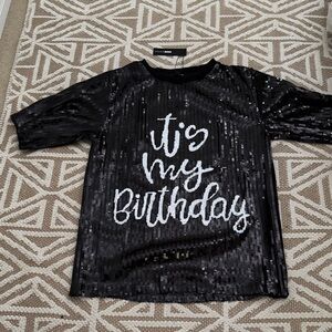 Fashion Nova Black Sequin Kids "It's My Birthday" Tee NEW